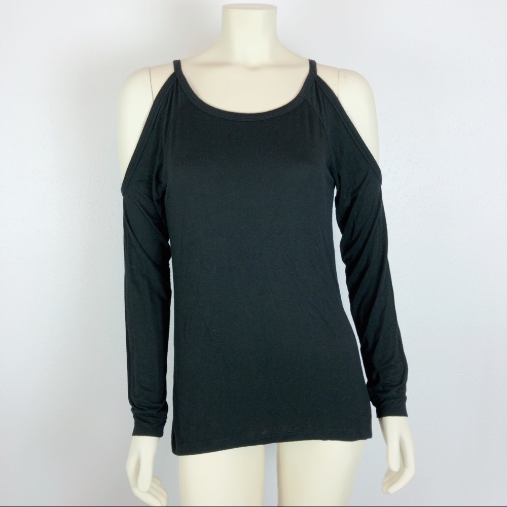 Tobi Black Cold Shoulder Long Sleeve Top Size M